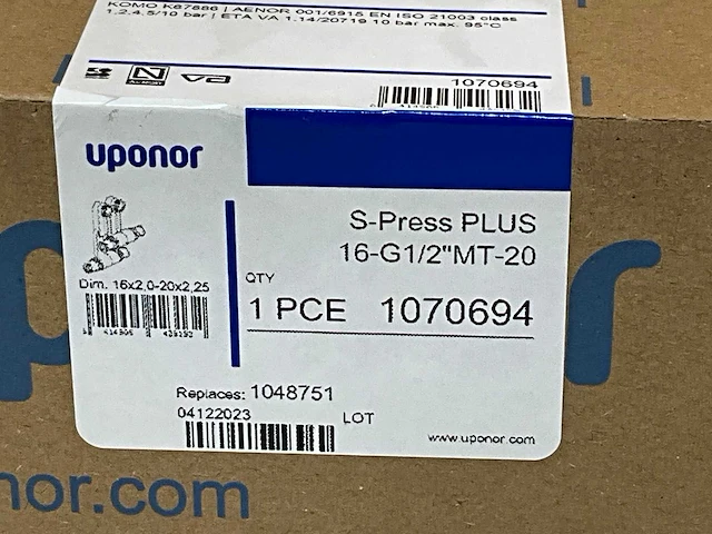 Uponor s press plus 1070694 plintaansluiting 16x1/2"bt.x20mm (2x) - afbeelding 3 van  3