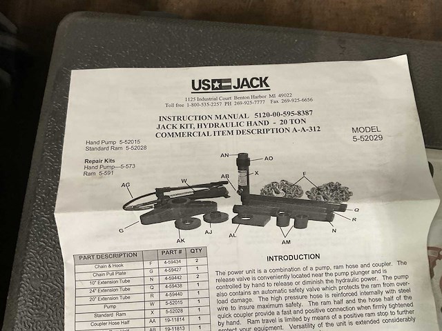 U.s. jack hydraulic hand jack kit - afbeelding 3 van  4