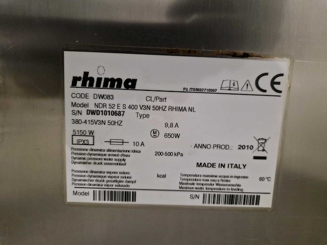 Vaatwasser - voorlader - rhima - ndr 52 es - 400v - afbeelding 2 van  2