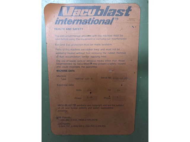 Vacu-blast - 1994 - ventus 125 s - zandstraalmachine - afbeelding 8 van  11