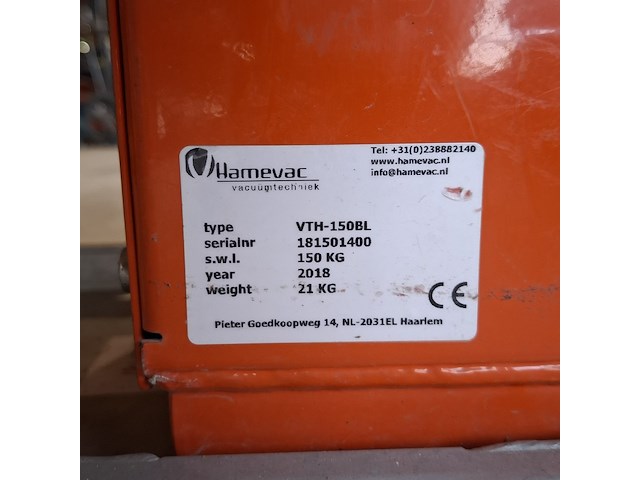 Vacuüm hijsunit en zuignap 150kg, hamevac, vth-150-bl, 2018 - afbeelding 13 van  14