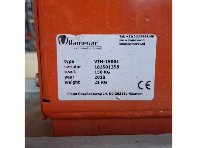 Vacuüm hijsunit en zuignap 150kg, hamevac, vth-150-bl, 2019 - afbeelding 13 van  14