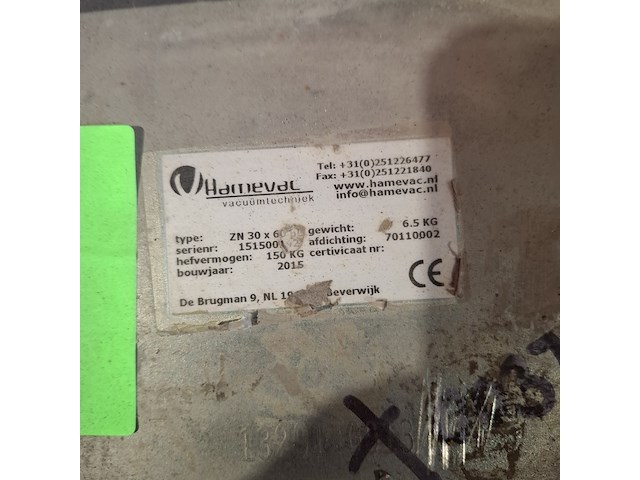 Vacuüm hijsunit met zuignap 150kg -230v hamevac, vth-150-bl, bouwjaar 2015 - afbeelding 4 van  8