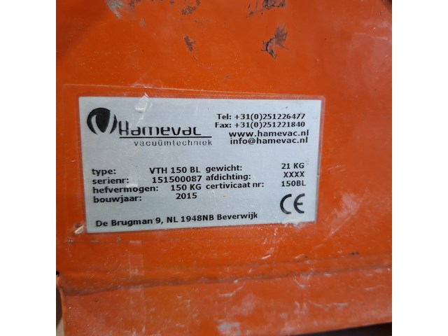 Vacuüm hijsunit met zuignap 150kg -230v hamevac, vth-150-bl, bouwjaar 2015 - afbeelding 5 van  8