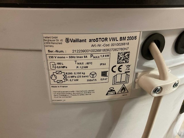 Vaillant arostor vwl bm 200/5 warmtepompboiler - afbeelding 4 van  4