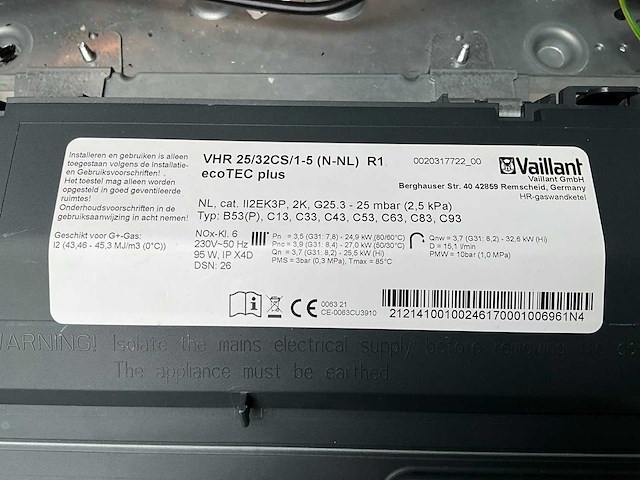 Vaillant ecotec plus vhr 25/32cs hr cv-ketel cw4 - afbeelding 1 van  3