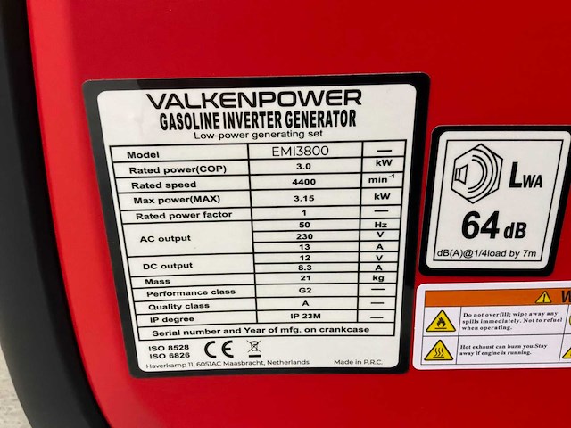 Valkenpower emi3800 stroomgenerator - afbeelding 7 van  7