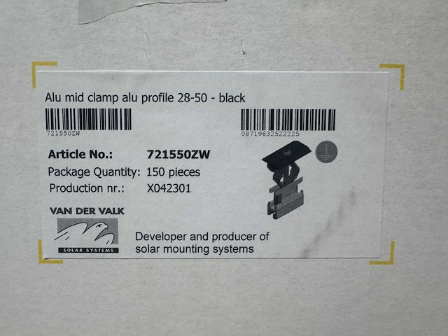 Van der valk - 721550zw - tussenklem tbv zonnepanelen (150x) - afbeelding 2 van  2