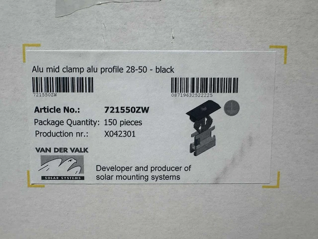 Van der valk - 721550zw - tussenklem tbv zonnepanelen (150x) - afbeelding 2 van  4