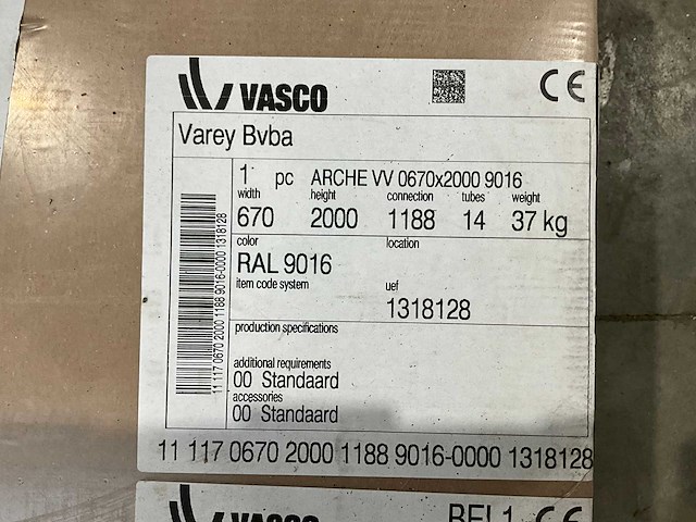 Vasco arche vv radiator 200x67cm 1600watt ral 9016 - afbeelding 2 van  3