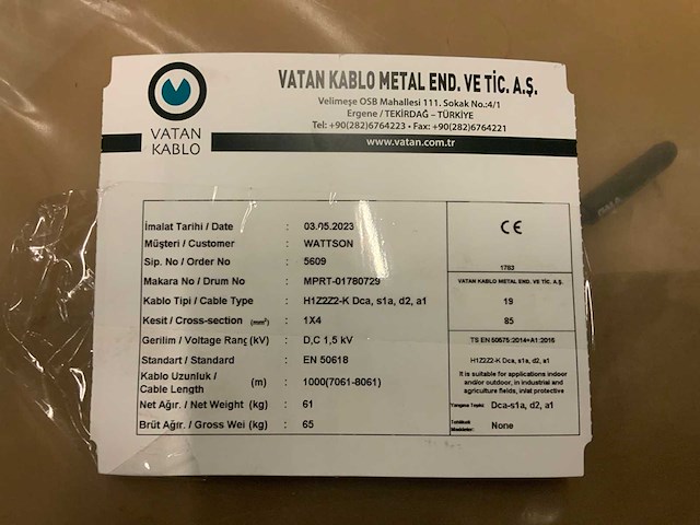 Vatan kablo h1z272-k dca, s1a, d2, a1 haspel solar kabel (12x) - afbeelding 3 van  3