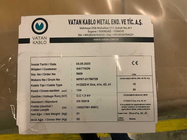 Vatan kablo h1z272-k dca, s1a, d2, a1 haspel solar kabel (12x) - afbeelding 3 van  3