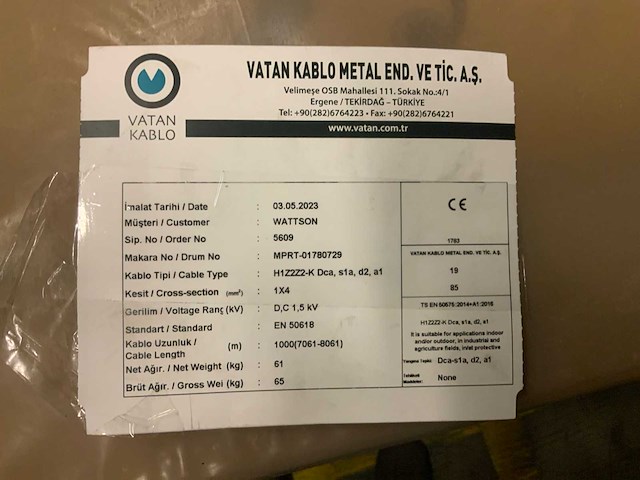 Vatan kablo h1z272-k dca, s1a, d2, a1 haspel solar kabel (12x) - afbeelding 3 van  3