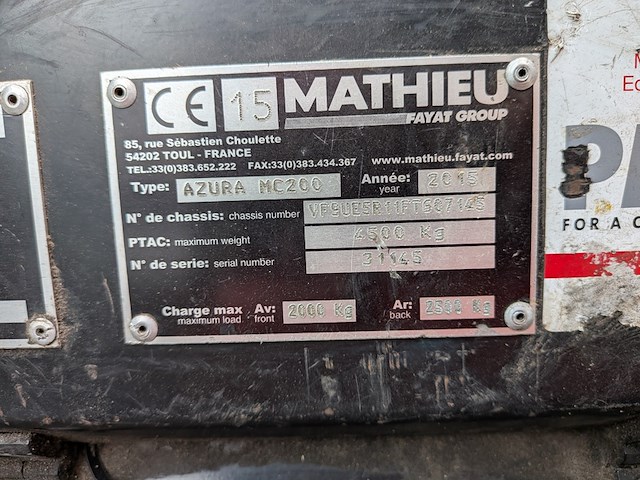 Veegmachine, mathieu, azura mc200, 2016 - afbeelding 27 van  34