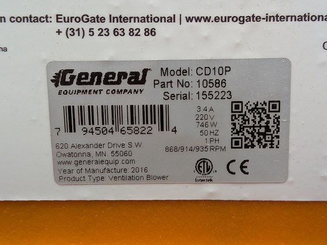 Ventilator 5.100m³/uur 230v general equipment, cd10p, bouwjaar 2016 - afbeelding 9 van  9