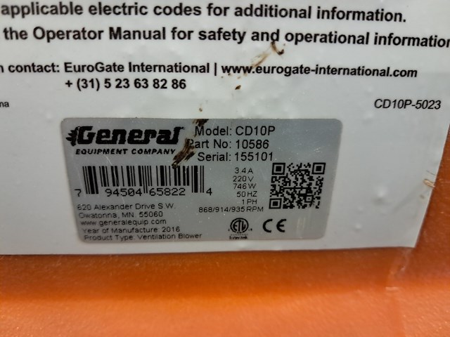 Ventilator 5.100m³/uur 230v general equipment, cd10p, bouwjaar 2016 - afbeelding 7 van  7