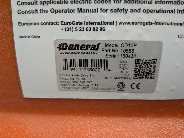 Ventilator 5.100m³/uur 230v general equipment, cd10p, bouwjaar 2017 - afbeelding 2 van  10