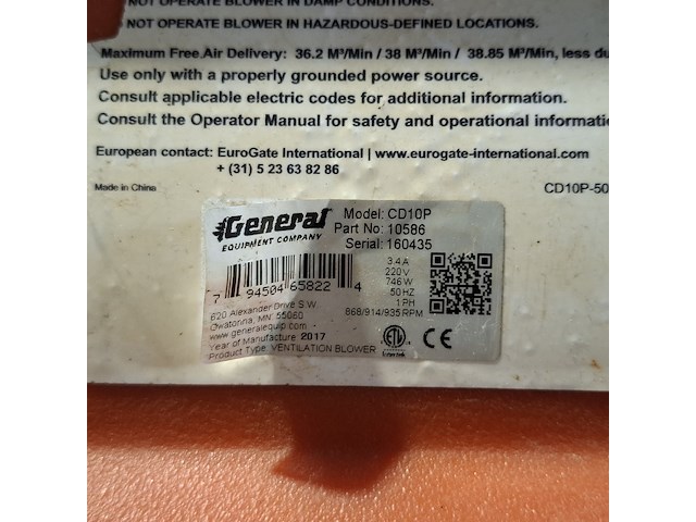 Ventilator 5.100m³/uur 230v general equipment, cd10p, bouwjaar 2017 - afbeelding 7 van  7