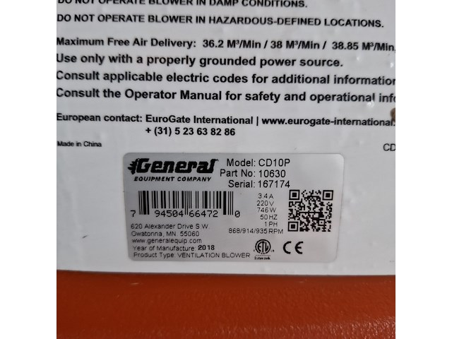 Ventilator 5.100m³/uur 230v general equipment, cd10p, bouwjaar 2018 - afbeelding 5 van  6