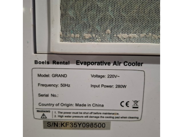 Verdampingskoeler 2.500m³/uur 230v guangdong, air cooler 3500, bouwjaar 2019 - afbeelding 5 van  6