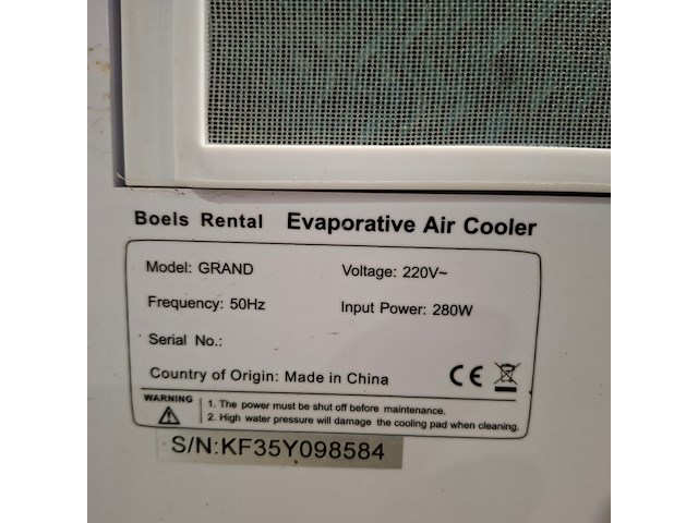 Verdampingskoeler 2.500m³/uur 230v guangdong, air cooler 3500, bouwjaar 2019 - afbeelding 4 van  5