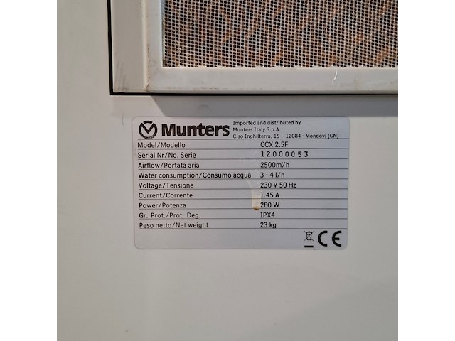 Verdampingskoeler 2.500m³/uur 230v sial / munters, ccx 2.5, bouwjaar 2011 - afbeelding 8 van  9
