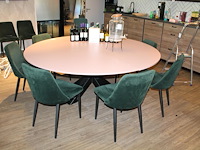 Vergadertafel met kruispoot en 11 groen gestoffeerde stoelen. - afbeelding 3 van  3