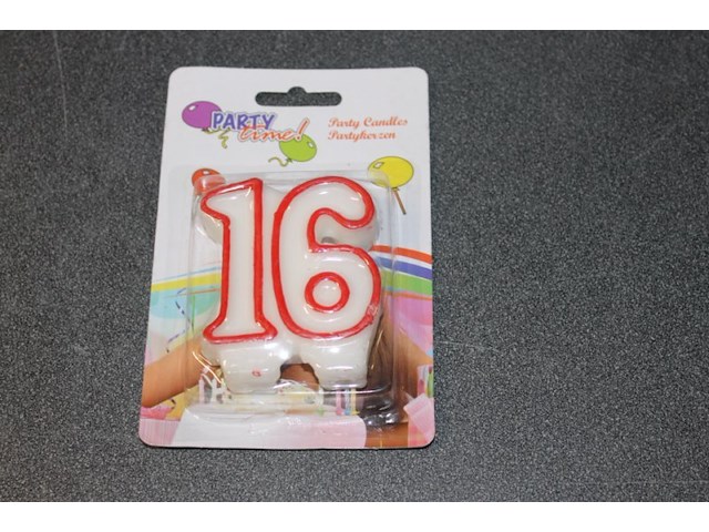 Verjaardagskaars 16 jaar 10 stuks in b8 - afbeelding 1 van  3