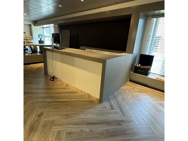 Verkoopbalie met wandkast, taupe/wit - afbeelding 1 van  6