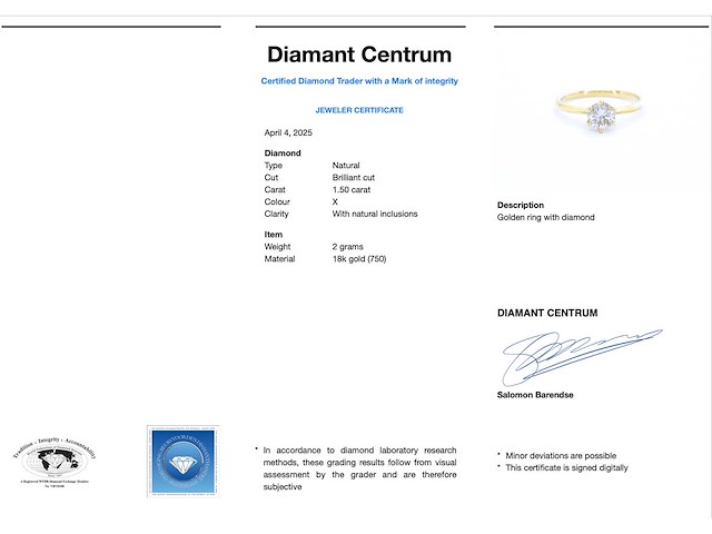 Verlovingsring met diamant 1.50 carat 18 karaat goud - afbeelding 2 van  2