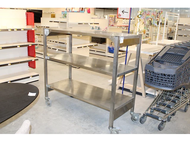 Verrijdbaar rvs rek. afmeting 140 x 60 cm. hoogte 132 cm. - afbeelding 1 van  2