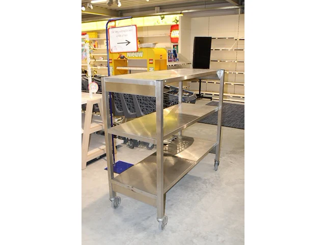 Verrijdbaar rvs rek. afmeting 140 x 60 cm. hoogte 132 cm. - afbeelding 2 van  2