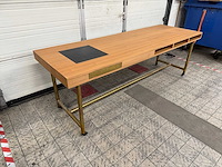 Verrijdbare kersenfineer tafel met leer ingelegd blad - afbeelding 3 van  5