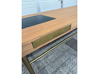 Verrijdbare kersenfineer tafel met leer ingelegd blad - afbeelding 5 van  5
