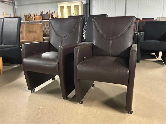 Verrijdbare leren eetkamerstoel (2x) - afbeelding 4 van  11