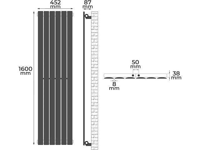 Verticale radiator 1600x452x52 mm aquamarin - afbeelding 2 van  4