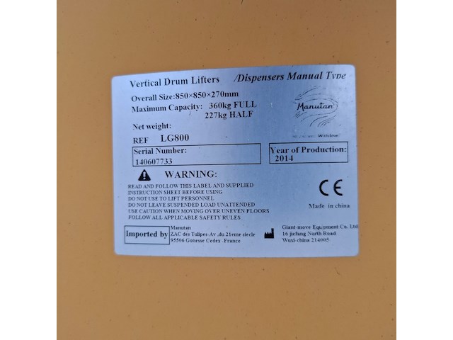 Verticale vaten lifter manutan, lg800, bouwjaar 2014 - afbeelding 4 van  6
