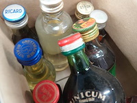 Verzameling vintage miniatuurflesjes (mignons) met diverse soorten alcoholische dranken. - afbeelding 3 van  5