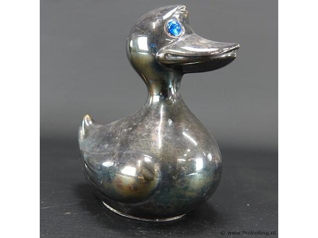 Verzilverde eend als spaarpot - afbeelding 4 van  5