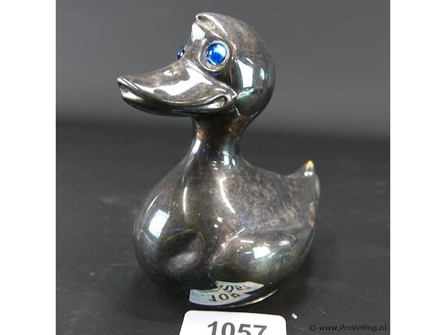Verzilverde eend als spaarpot - afbeelding 1 van  5