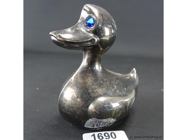 Verzilverde eend als spaarpot - afbeelding 1 van  5
