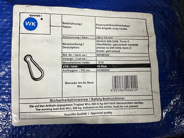 Verzinkte karabijnhaak 180x14mm (20x) - afbeelding 4 van  4