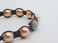 Veterarmband met cultivé parels - afbeelding 5 van  7