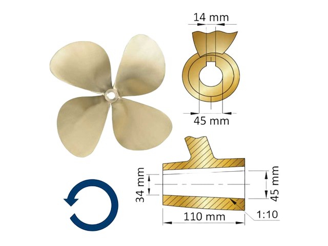Vetus propeller 4-blade brass 23 x 19 inch right - p4e23x19r - afbeelding 1 van  4