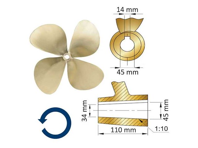 Vetus propeller 4-blade brass 23 x 19 inch right - p4e23x19r - afbeelding 2 van  4