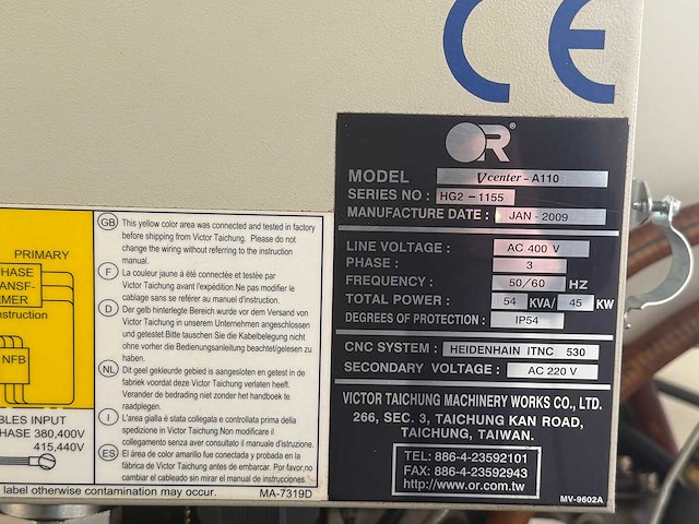 Victor - vcenter a110 - cnc vertical machining centre - 2009 - afbeelding 4 van  7
