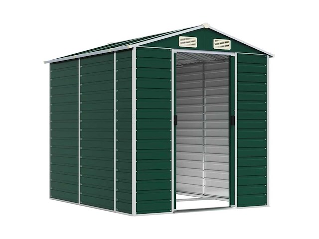 Vidaxl metalen tuinschuur groen - 215x191x198 cm - afbeelding 2 van  5