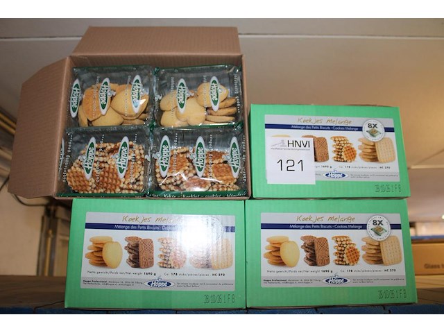 Vier dozen koekjesmelange hoppe. ca. 178 stuks per doos. tht 28-10-2026. - afbeelding 1 van  2