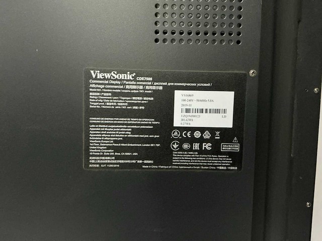 Viewsonic - vsi16869 - cde7500 - televisie - 74 inch - 4k ultra hd - commercieel display - afbeelding 1 van  9