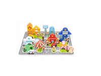 Viga toys houten set stad bouwstenen board beeldjes - afbeelding 1 van  1